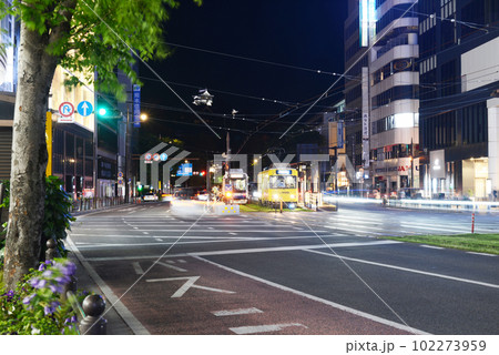 通町筋　市電と熊本城　夜景 102273959