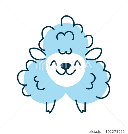 Sheep of circles, math cartoon character shape. Funny lamb creature character, emoticon comic personage of round shapes 102273962