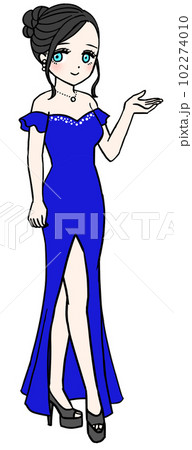 紹介する青いドレスのキャバ嬢（全身） 102274010