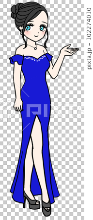Blue dress hostesses to introduce (whole body) 102274010