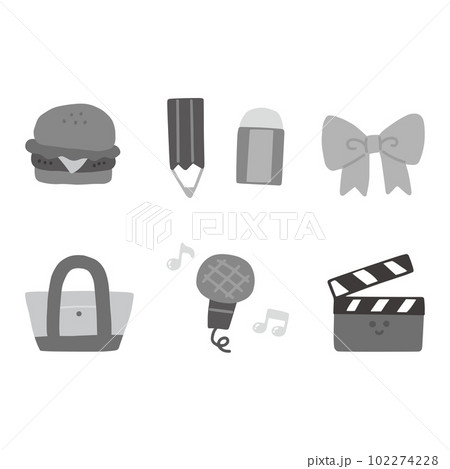 大人可愛いゆるかわ飾りイラストセット・モノトーン 102274228