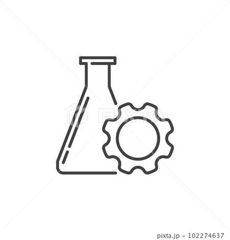 Flask with Gear vector linear icon. Science concept symbol Flask with Gear vector linear icon. Science concept symbol 102274637