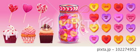 Colorful conversation candies, lollipops, muffins 102274952