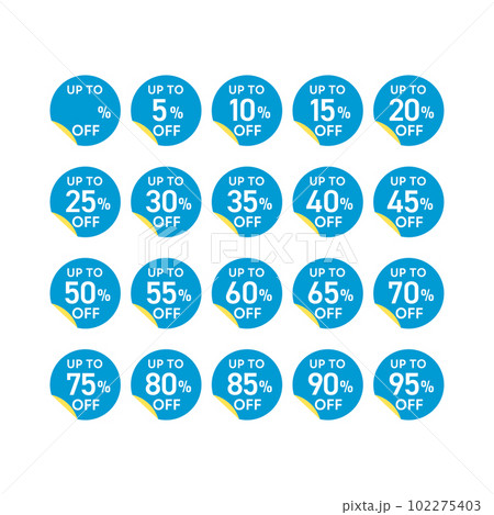 割引セールアイコン集 - 10%OFFから90%OFFまでのお得なプロモーションバーゲンデザイン素材 102275403
