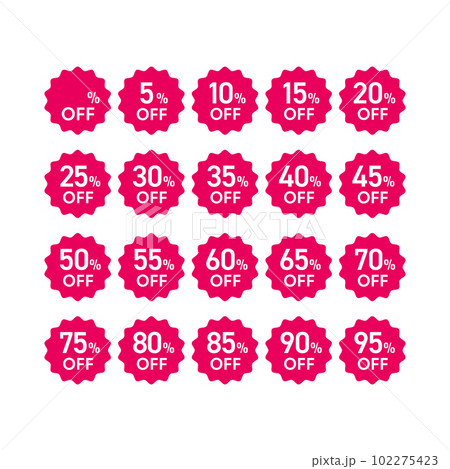 割引セールアイコン集 - 10%OFFから90%OFFまでのお得なプロモーションバーゲンデザイン素材 102275423