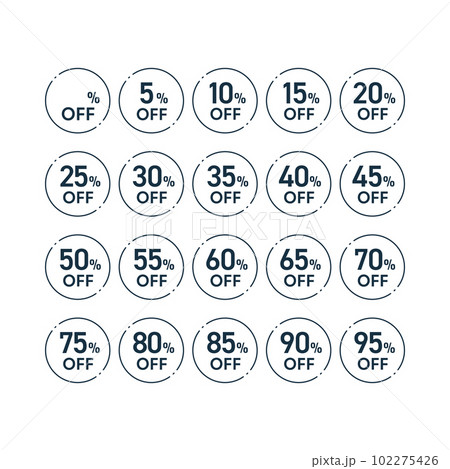 割引セールアイコン集 - 10%OFFから90%OFFまでのお得なプロモーションバーゲンデザイン素材 102275426