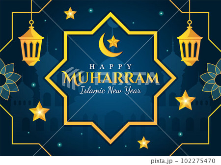 Happy Muharram Islamic New Year Vector Illustration with Muslims Celebration in Flat Cartoon Hand Drawn Landing Page Background Templates 102275470