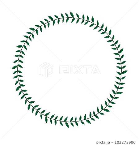 Green blooming tradescantia plant frame with small flowers. Cartoon circle wreath for greeting card decorating, invitation cards. Colored vector isolated on white background Green blooming tradescantia plant frame with small flowers. Cartoon circle wreath for greeting card decorating, invitation cards. Colored vector isolated on white background 102275906