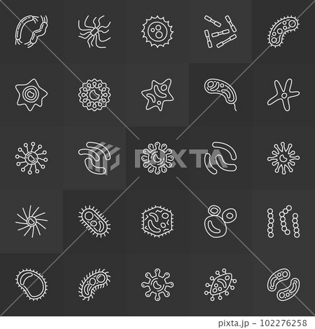 Microbes and bacterias vector outline concept icons set Microbes and bacterias vector outline concept icons set 102276258