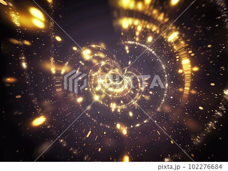 黄色い光の線が渦巻く抽象的な背景 102276684