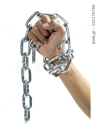 Humans hand-tied with a chain of metal steel Humans hand-tied with a chain of metal steel 102276780