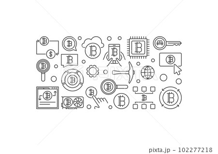 Cryptocurrency horizontal outline banner - vector bitcoin mining 102277218