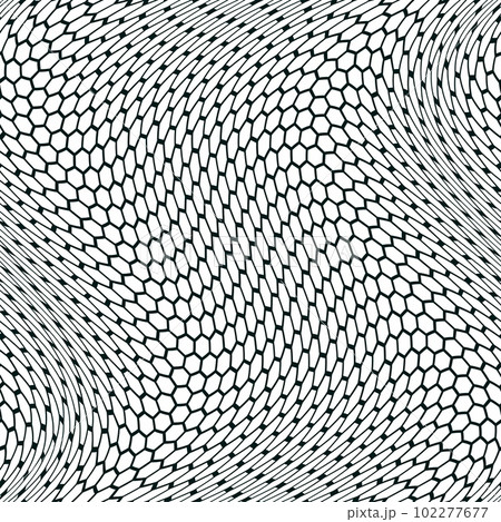 Psychedelic abstract composition art with black and white hexagonal shapes Psychedelic abstract composition art with black and white hexagonal shapes 102277677