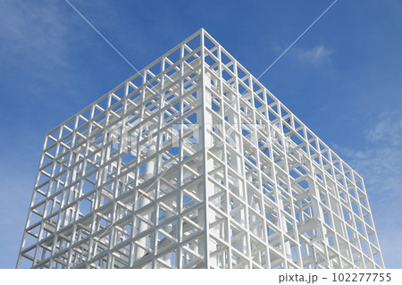 Steel beam construction with blue sky background 102277755