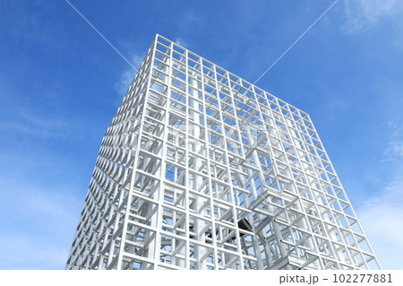 Steel beam construction with blue sky background Steel beam construction with blue sky background 102277881