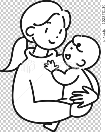 赤ちゃんを抱っこする笑顔の若い母親の上半身 102278130