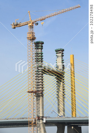 Suspension bridge under construction, Bangkok, Thailand. Suspension bridge under construction, Bangkok, Thailand. 102278498