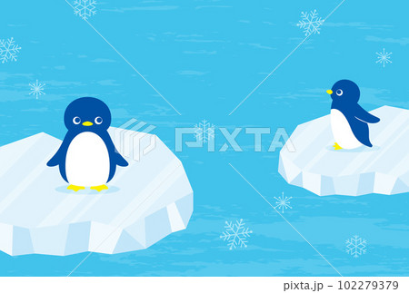 氷の上にいるペンギンの暑中見舞い向け背景イラスト 102279379