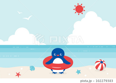 夏のビーチとペンギンの背景イラスト 102279383