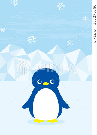 氷の上にいるペンギンの暑中見舞い向け背景イラスト 102279386