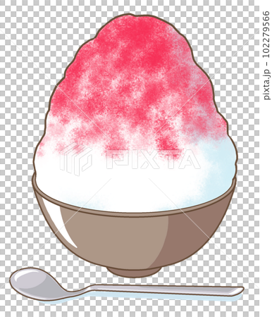 刨冰的插圖[夏季甜點，勺子，草莓糖漿，冰淇淋，冰淇淋，公平，日式，涼風，冰沙] 102279566