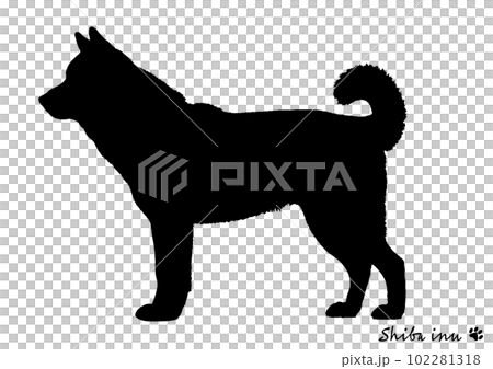 Shiba Inu 全身側面輪廓和狗腳印陰影插圖 Shiba Inu 全身側面輪廓和狗腳印陰影插圖 102281318