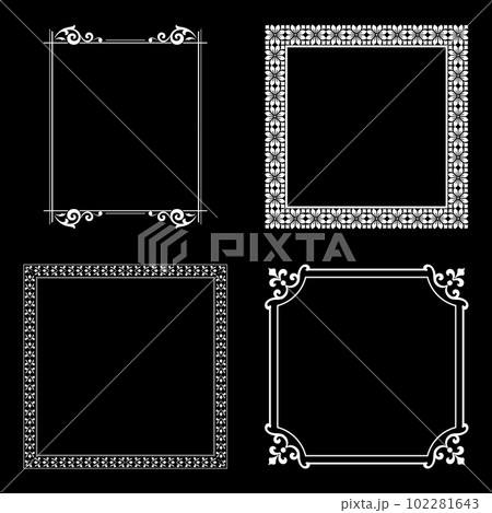 Set of decorative frames Elegant vector element for design in Eastern style, place for text. Floral black and white borders. Lace illustration for invitations and greeting cards. Set of decorative frames Elegant vector element for design in Eastern style, place for text. Floral black and white borders. Lace illustration for invitations and greeting cards. 102281643