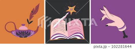 Magic cards, book of spells, sorcery witchcraft 102281644