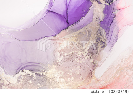Marble stone glowing golden veins. High resolution. Abstract fluid art painting in alcohol ink technique, mixture blue, red and gold paints.  102282595