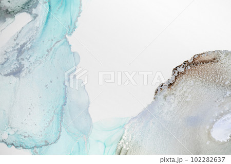 Marble stone glowing golden veins. High resolution. Abstract fluid art painting in alcohol ink technique, mixture blue, red and gold paints.  102282637