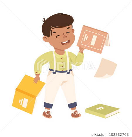 Little bully boy tearing and throwing books....のイラスト素材 [102282768] - PIXTA