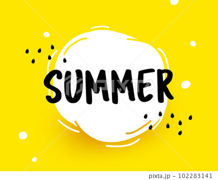 Yellow background with text summer on white paper bubble. 102283141