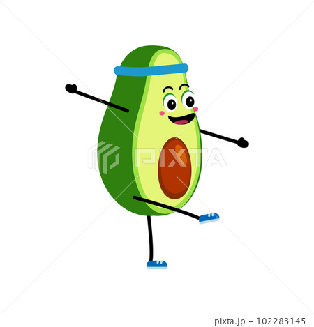 Cute strong avocado character do fitness exercises. Cartoon Avocado, gym, health, fitness. Cute strong avocado character do fitness exercises. Cartoon Avocado, gym, health, fitness. 102283145
