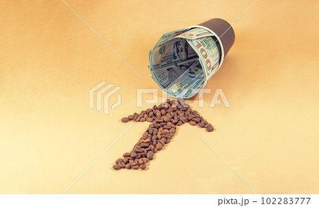 Concept: big revenue in sales and coffee making Concept: big revenue in sales and coffee making 102283777