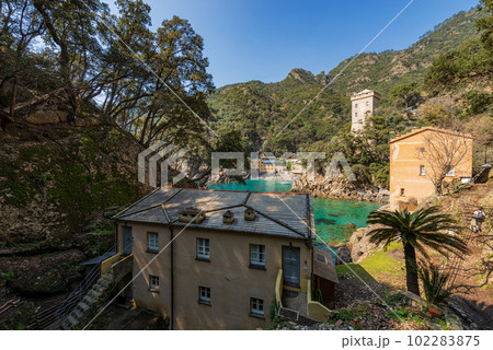 San Fruttuoso Bay and the Ancient Andrea Doria Tower - Liguria Italy 102283875