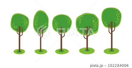 Set of nice trees with o-shaped crowns. Vector isolated on white. 102284006