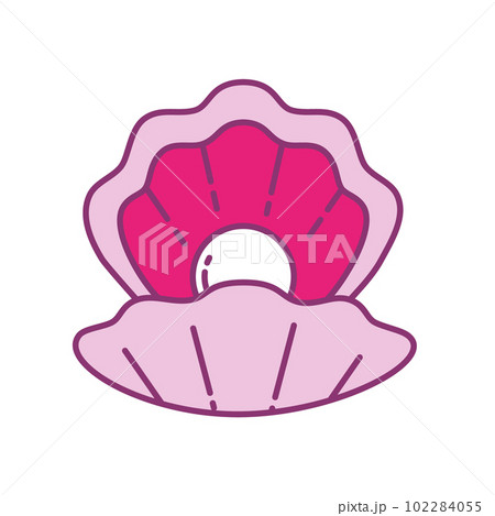 Open seashell with a pearl. Logo, design element, print. Vector isolated on white. 102284055