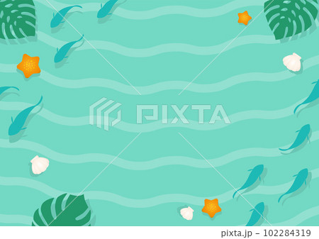 夏のイメージ海と魚とヒトデと貝の背景素材グリーン 102284319