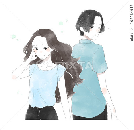 綺麗な女性に気づいて振り返る男性 102284958