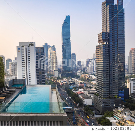 Aerial view of Chong Nonsi business and financial district, at sunrise, in Bangkok, Thailand Aerial view of Chong Nonsi business and financial district, at sunrise, in Bangkok, Thailand 102285599