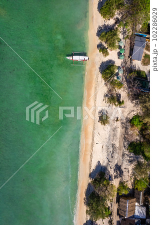 Aerial of Gili Trawangan beach in Lombok, Indonesia 102286029