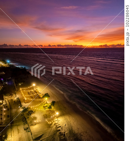 Aerial view of Gili Trawangan beach during sunset in Lombok, Indonesia Aerial view of Gili Trawangan beach during sunset in Lombok, Indonesia 102286045