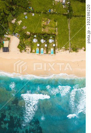 Aerial view of Nyang Nyang Beach on the southernmost coast of Bali, Indonesia  102286220
