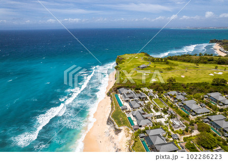 Aerial view of Dreamland Beach in Pecatu on the Bukit Peninsula on the island of Bali, Indonesia 102286223