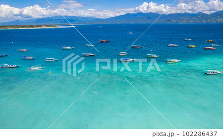 Aerial of Gili Trawangan beach in Lombok, Indonesia 102286437