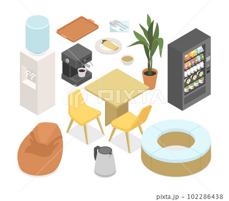 Office kitchen - modern vector colorful isometric object set 102286438