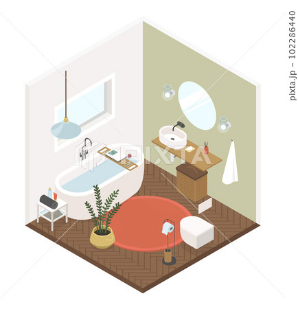 Cozy bathroom - modern vector colorful isometric illustration Cozy bathroom - modern vector colorful isometric illustration 102286440