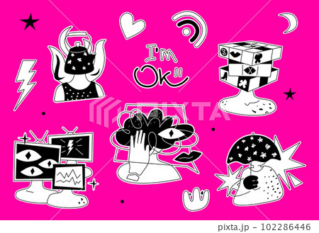 I am not ok - flat design style illustration sticker set I am not ok - flat design style illustration sticker set 102286446