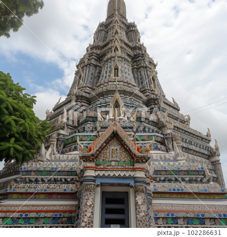 Close up of Wat Arun temple, in Bangkok, Thailand. Generative AI Close up of Wat Arun temple, in Bangkok, Thailand. Generative AI 102286631