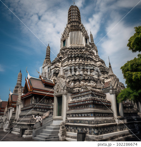 Close up of Wat Arun temple, in Bangkok, Thailand. Generative AI 102286674
